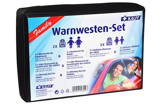 Warnwesten-Set für die ganze Familie in Nylontasche - DE