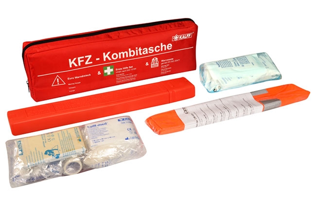 LEINA • KFZ-Verbandtasche / Kombitasche aus rotem Nylon • in Folientasche •  DIN 13164 • Maße 44 x 11,5 x 7 cm, online kaufen